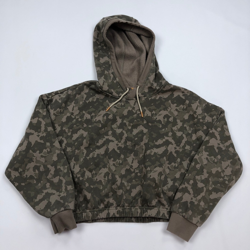 Marsh Wear Womens Camo Cropped Hoodie Green Brown Size M Fleece Pullover